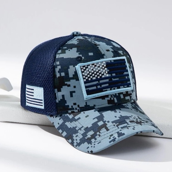 Other - 1pc Men's Embroidered Flag Mesh Back Cap With Hook And Loop Closure